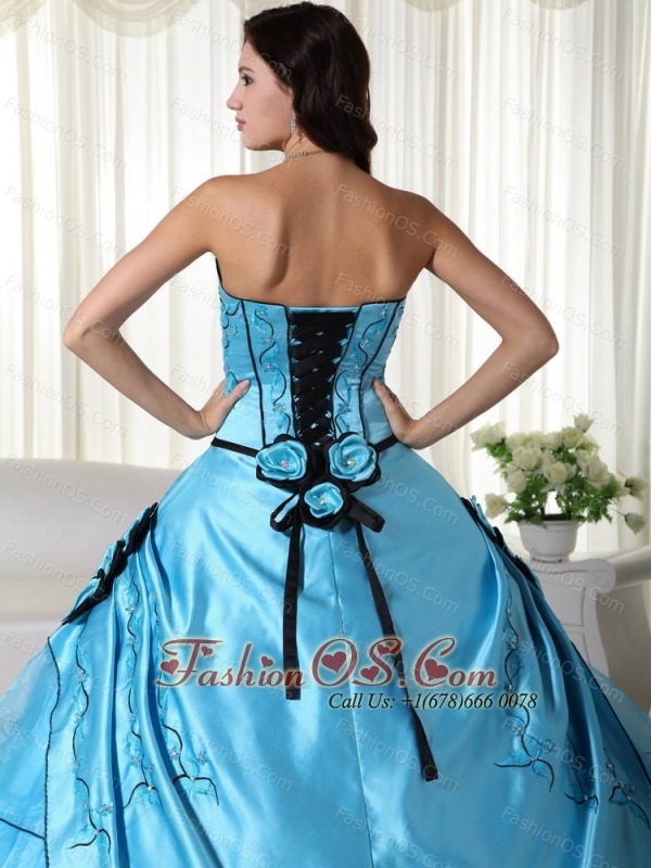 Aqua Ball Gown Strapless Floor-length Organza Beading Quinceanera Dress