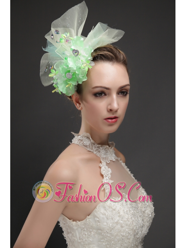 Beautiful Green Tulle Fascinators With Beading And Hand Made Flowers