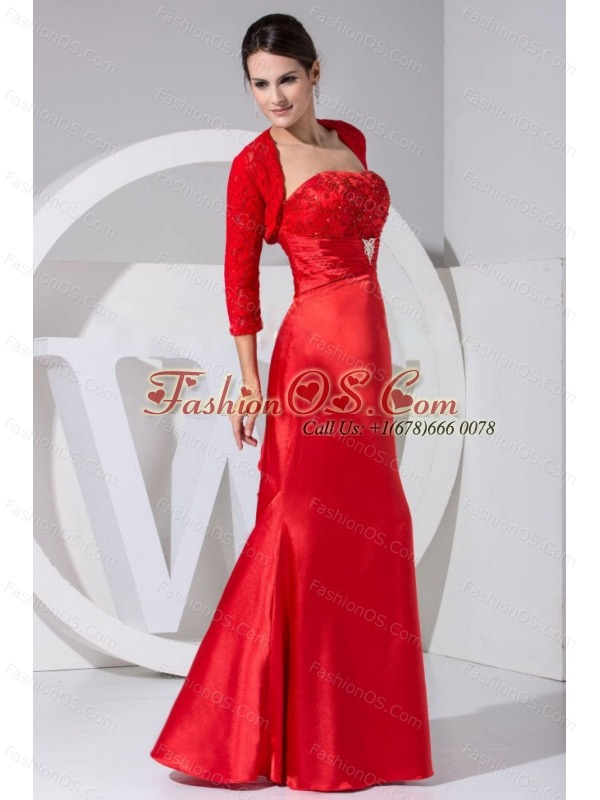 Beading and Embroidery Decorate Bodice Taffeta Red Floor-length Strapless 2013 Mother Of The Bride Dress