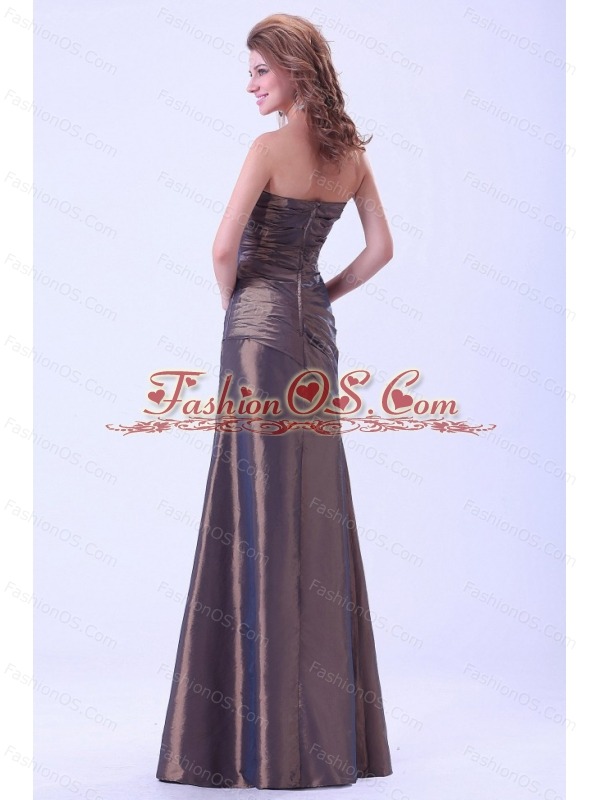 Simple Mother Of The Bride Dress Brown Strapless A-line Taffeta Floor-length