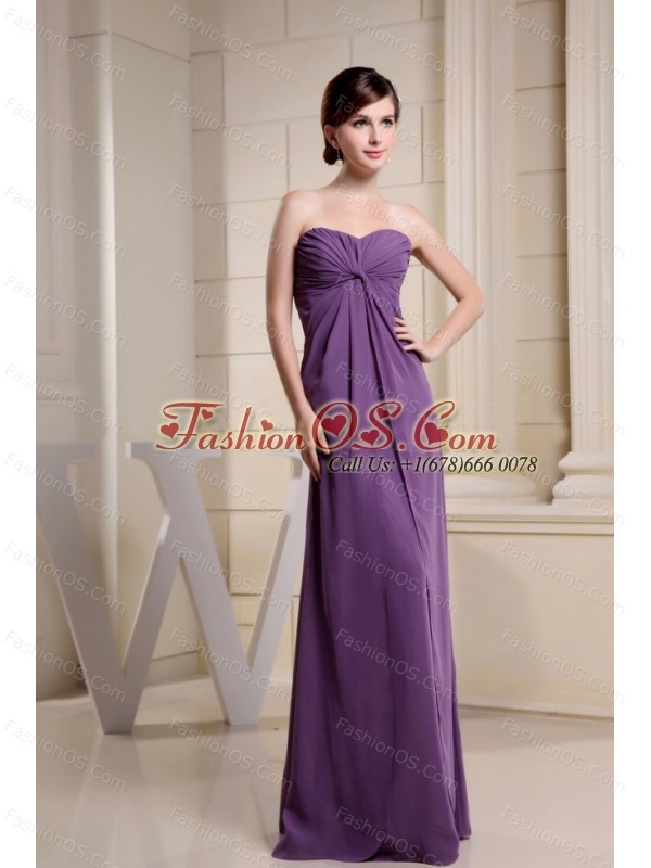 Simple Mother Of The Bride Dress With Ruch Purple Chiffon and Floor-length