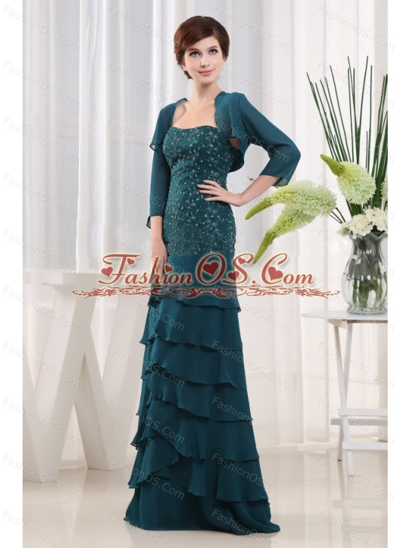 Beading Column Strapless Chiffon Floor-length Teal Mother Of The Bride Dress