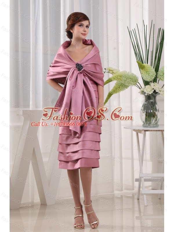 Modest Pink Mother Of The Bride Dress Ruffled Layers With Tea-length