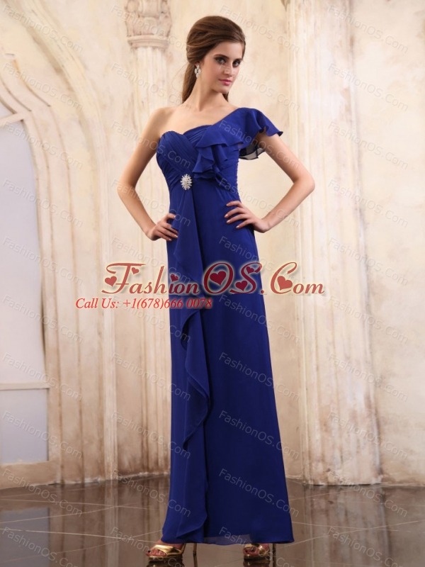 Royal Blue Mother Of The Bride Dress With One Shoulder Ankle-length Chiffon
