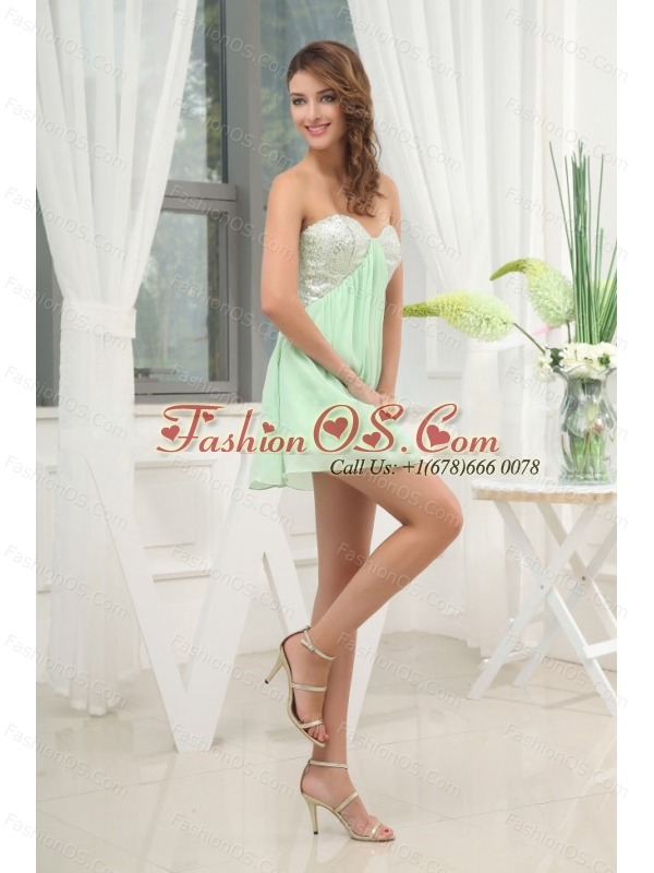 Apple Green Sweetheart Cocktail / Homecoming Dress With Mini-length Sequins For Club