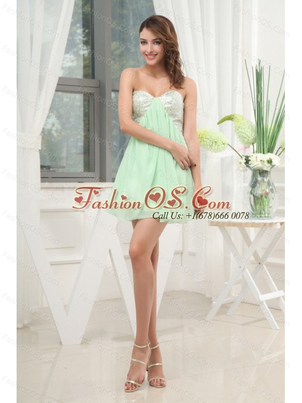 Apple Green Sweetheart Cocktail / Homecoming Dress With Mini-length Sequins For Club
