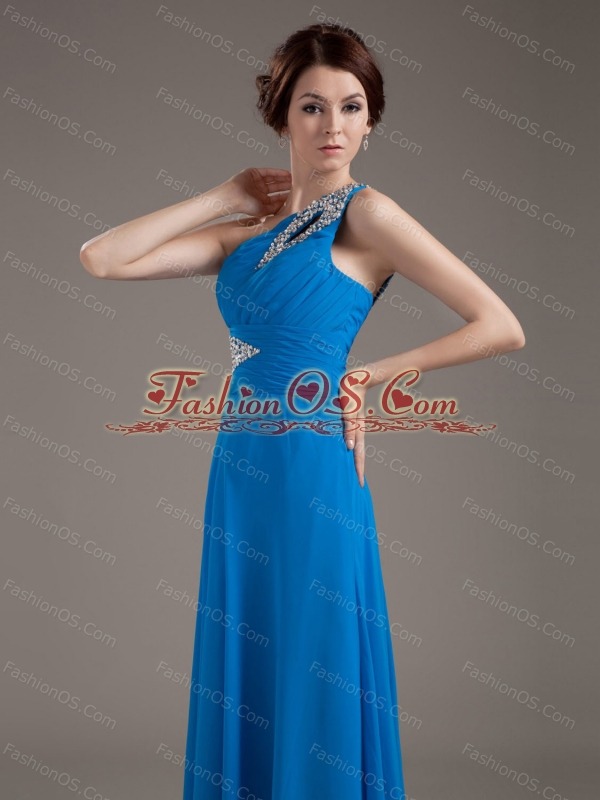 Beading Decorate Bodice One Shoulder Blue Chiffon 2013 Prom Dress Floor-length