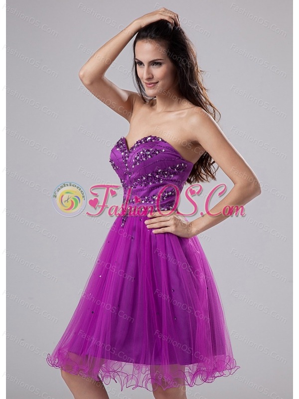 Purple Sexy Prom Dress With Beaded Decorate Sweetheart Organza In 2013