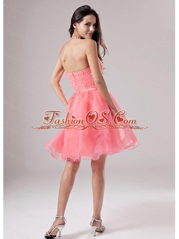 Sweetheart A-Line Organza Beading Mini-length Prom Dress Watermelon