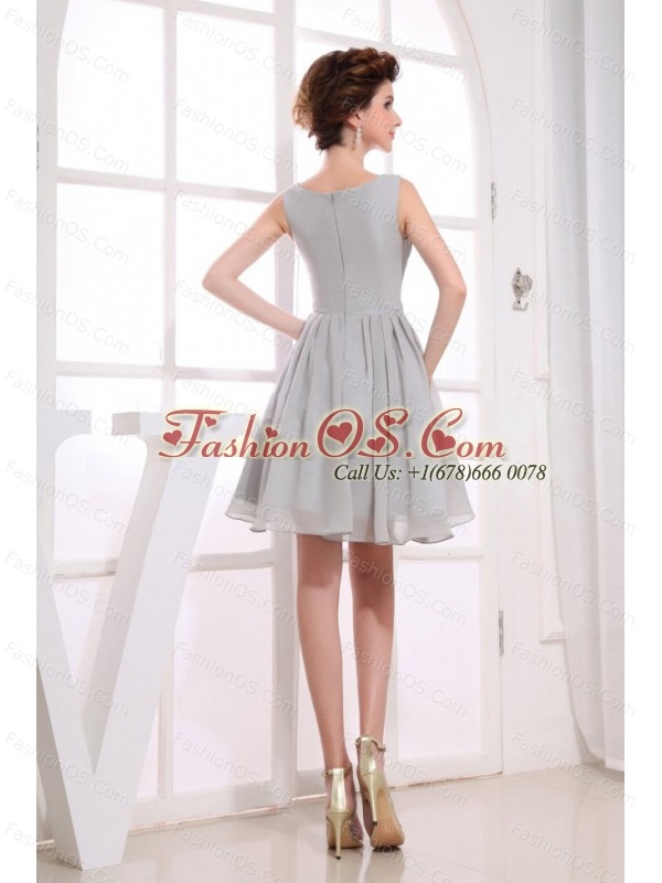 Bateau Grey knee-length Chiffon 2013 Prom Dress