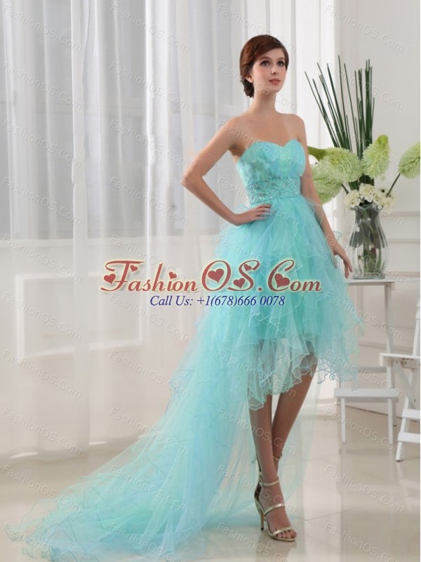 Beading Column Sweetheart Organza High-low Prom Dress Blue