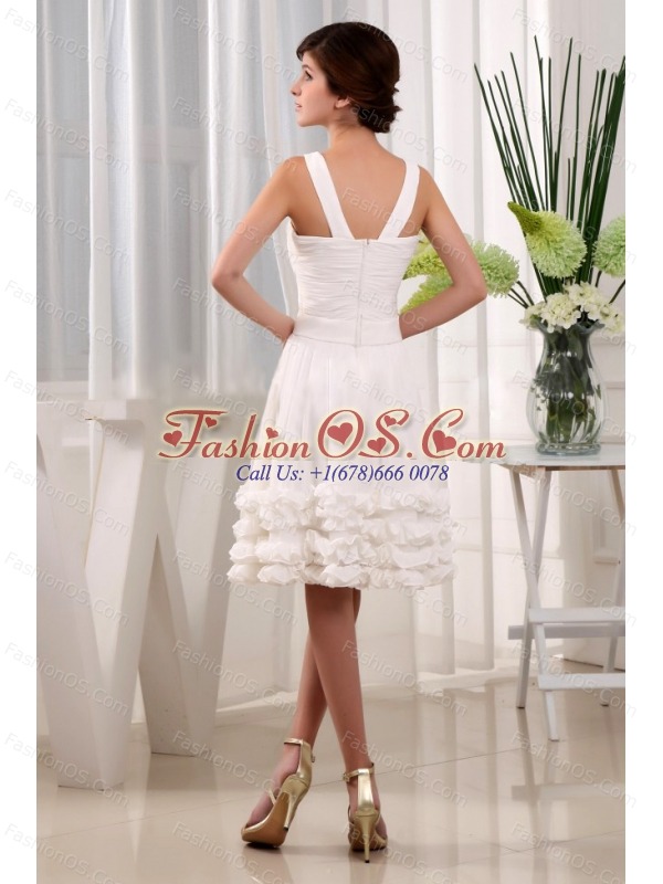 Ruffles A-Line Chiffon V-neck Knee-length Prom Dress White
