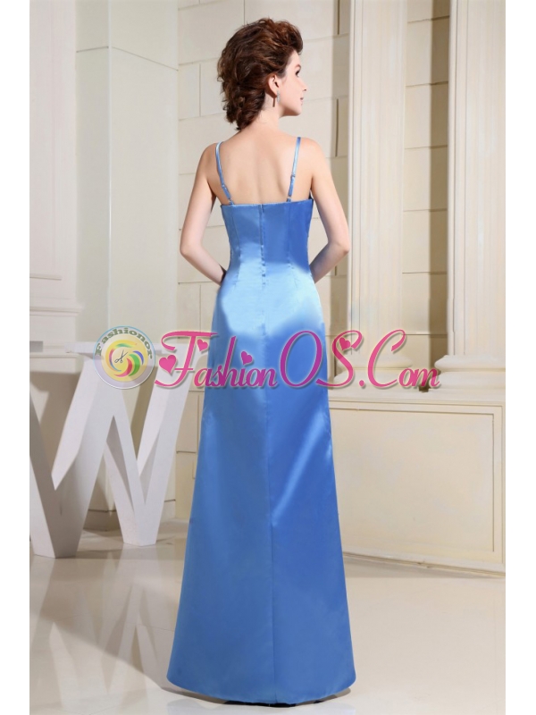 Beading Sky Blue Prom Dress With Straps Floor-length Satin