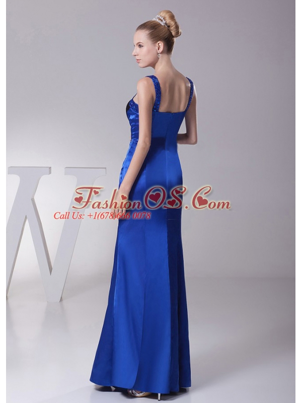2013 Straps Blue Beaded Decorate Shoulder Custom Made Mother Of The Bride Dress