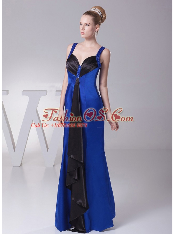 2013 Straps Blue Beaded Decorate Shoulder Custom Made Mother Of The Bride Dress