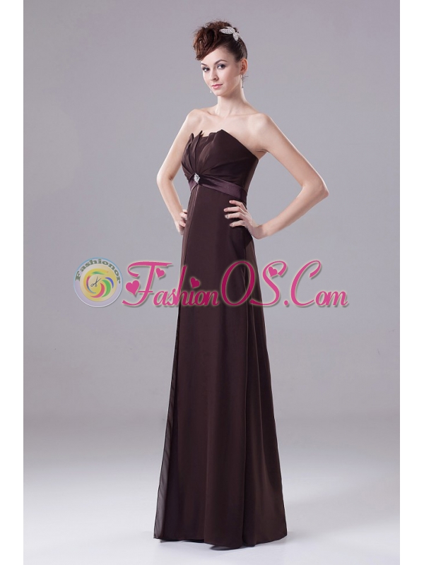 Brown Prom Dress With Beading Strapless Floor-length and Chiffon