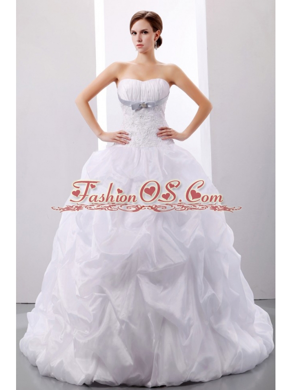 Custom Made 2013 Wedding Dress With Appliques and Pick-ups Court Train Ball Gown