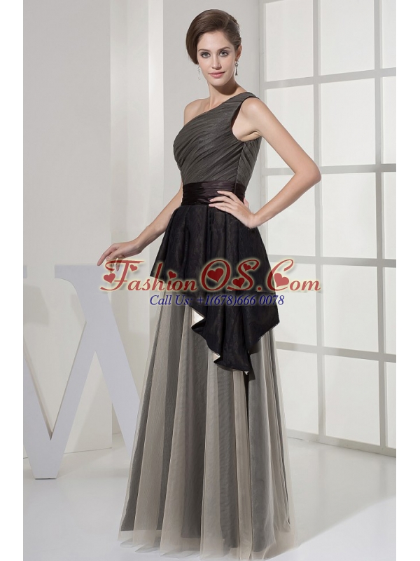 One Shoulder and Ruched Bodice For Prom Dress With Floor-length