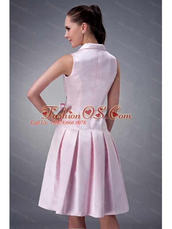 Baby Pink V-neck Bow 2013 Dama Dresses for Quinceanera
