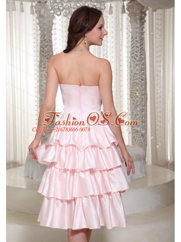 Baby Pink Ruffles Layered Tea-length Dama Dress 2013