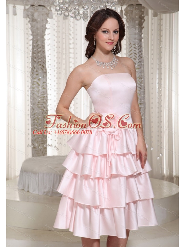 Baby Pink Ruffles Layered Tea-length Dama Dress 2013