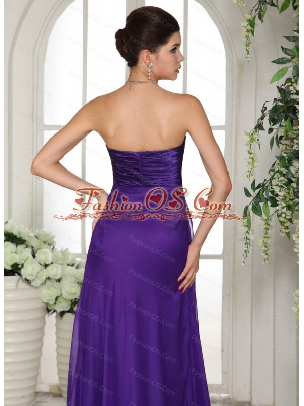 Eggplant Purple V-neck Brush Train Long Dama Dress