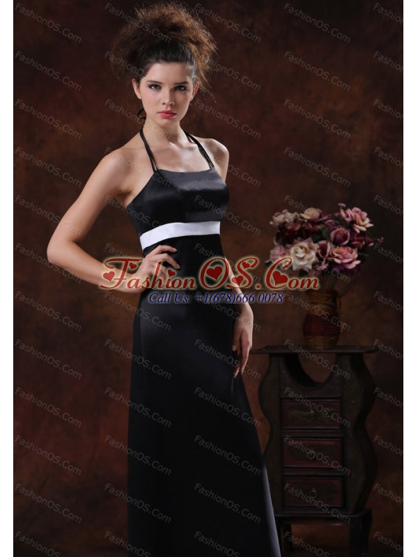 Long Halter Column Satin Black 2013 Dama Dress