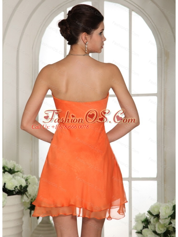 V-neck Mini-length Orange Dama Dresses for Quinceanera
