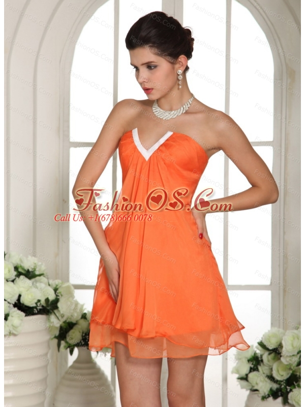 V-neck Mini-length Orange Dama Dresses for Quinceanera