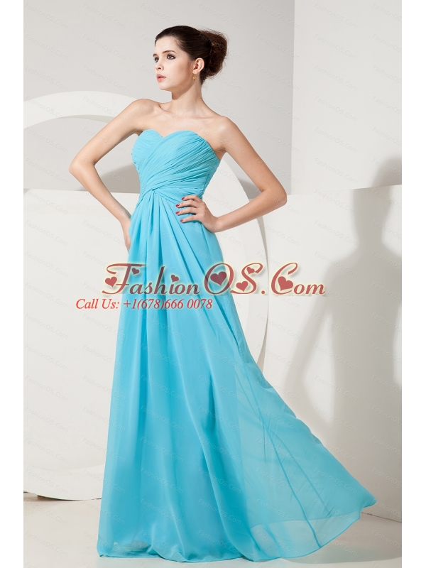 2013 Aqua Blue Sweetheart Ruch Chiffon Dama Dress