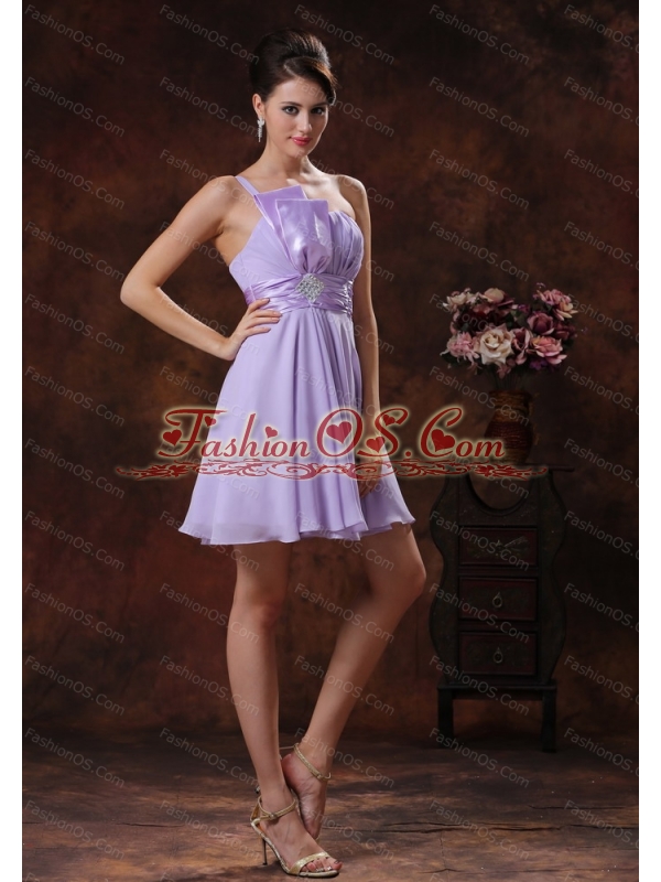 2013 One Shoulder Lilac Short Dama Dresses for Quinceanera
