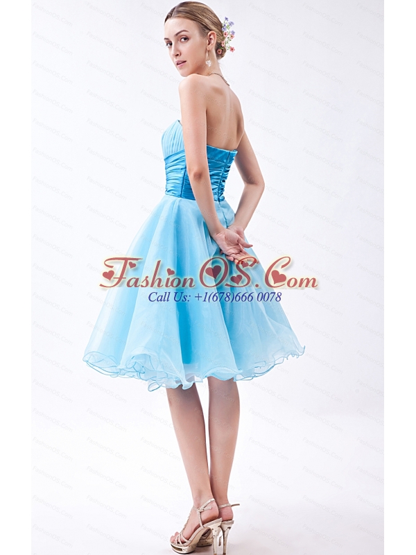 2013 Short A-line Organza Ruch Baby Blue Dama Dress