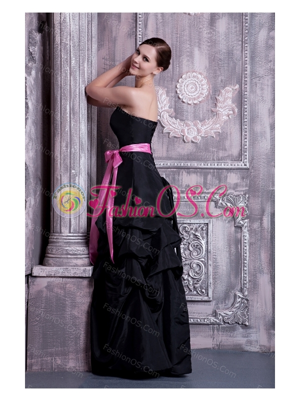 Black A-line Strapless Sash and Pick-ups Dama Dress For Summer