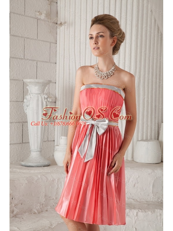 Bow Elastic Woven Satin Column / Sheath Watermelon Dama Dress