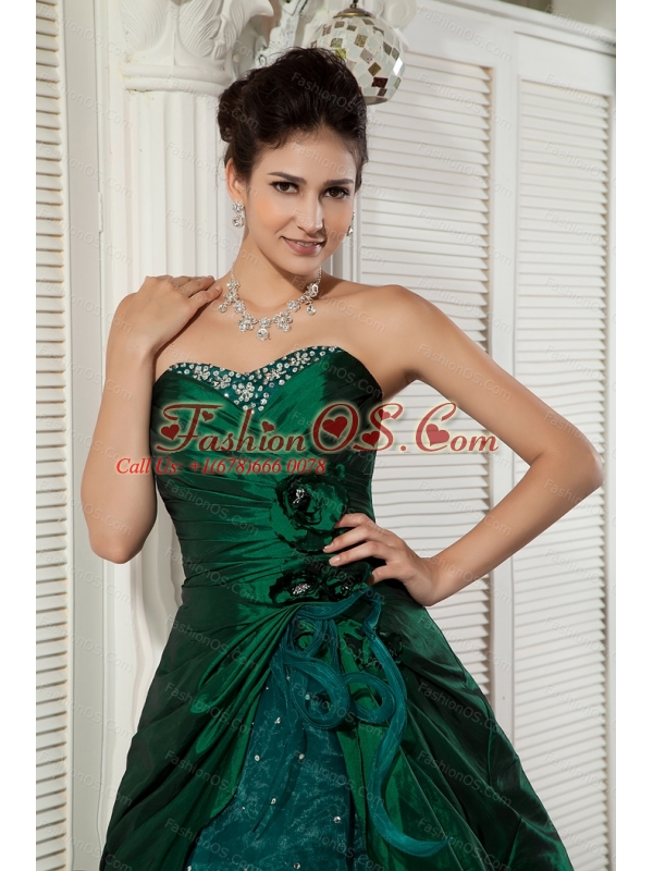 Dark Green Sweetheart Taffeta and Organza Beading Dama Dresses