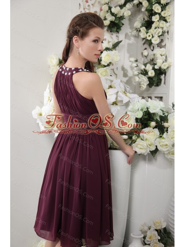 Dark Purple High-neck Short Beaded Dama Dress for Quinceanera