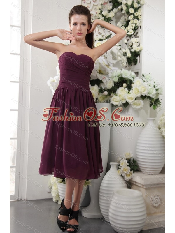 Dark Purple Short Sweetheart Chiffon Dama Dress