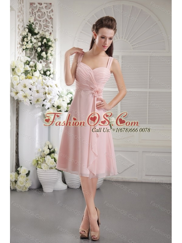 Hand Made Flower Pink Straps Dama Dress With Pleats