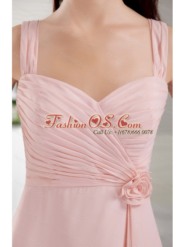 Hand Made Flower Pink Straps Dama Dress With Pleats