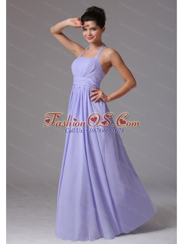 Lilac Halter Ruched Cheap Dama Dress On Sale