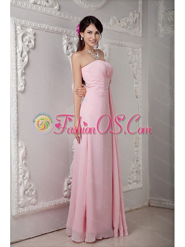 Long Baby Pink Strapless Chiffon Dama Dress For Quinceanera