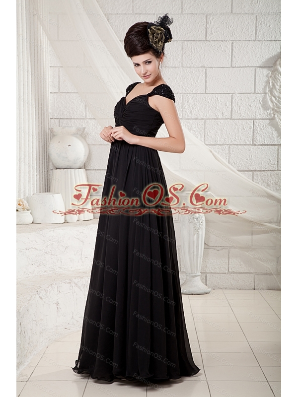 Long Black Empire V-neck Chiffon 2013 Dama Dresses