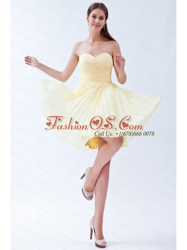 Pleats Sweetheart Light Yellow Knee-length Dama Dress