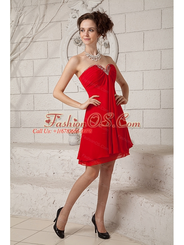 Red Empire Short Sweetheart Chiffon Dama Dresses for Quinceanera