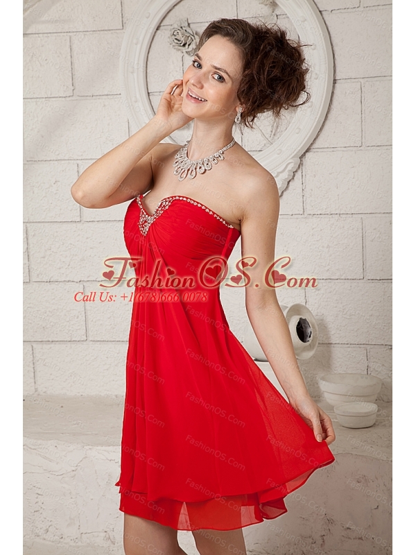 Red Empire Short Sweetheart Chiffon Dama Dresses for Quinceanera