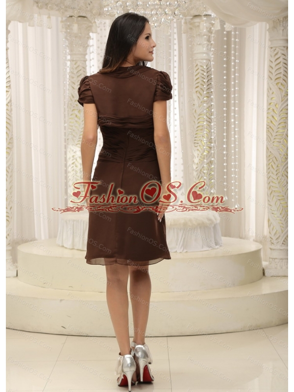 Ruched Strapless Brown Short Dama Dresses for Quinceanera
