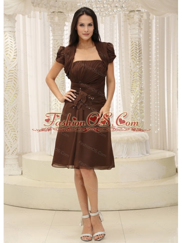 Ruched Strapless Brown Short Dama Dresses for Quinceanera