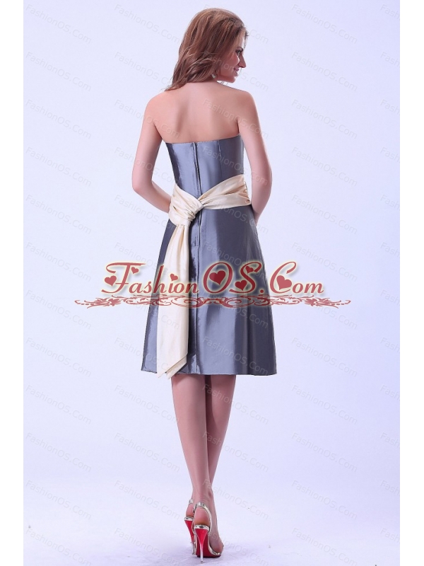 Short Grey Sash Taffeta Strapless Dama Dresses On Sale