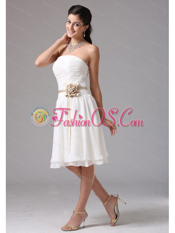 White Strapless Sash Ruched Cheap Dama Dress