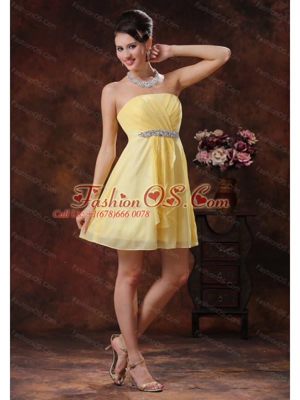 Yellow Beaded Short Dama Dresses for Quinceanera